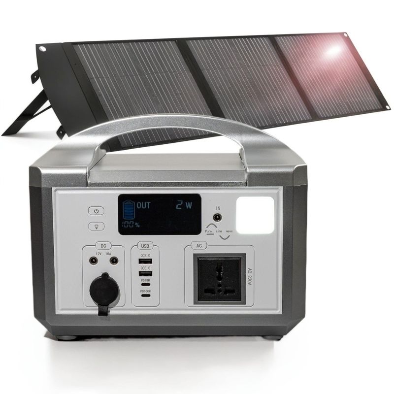 Luz LED / Luz SOS 300W Fuente de alimentación de energía exterior con carga inalámbrica Banco de energía solar portátil para senderismo al aire libre